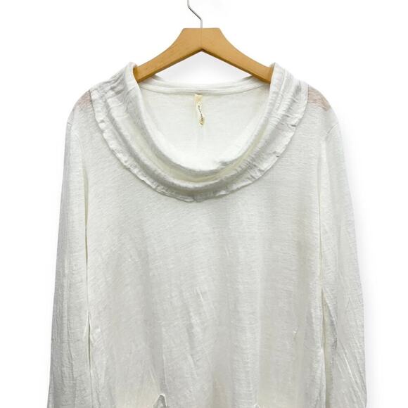 Match Point Cowl Neck 100% Linen Long Sleeve White Tunic size Large - Picture 3 of 6